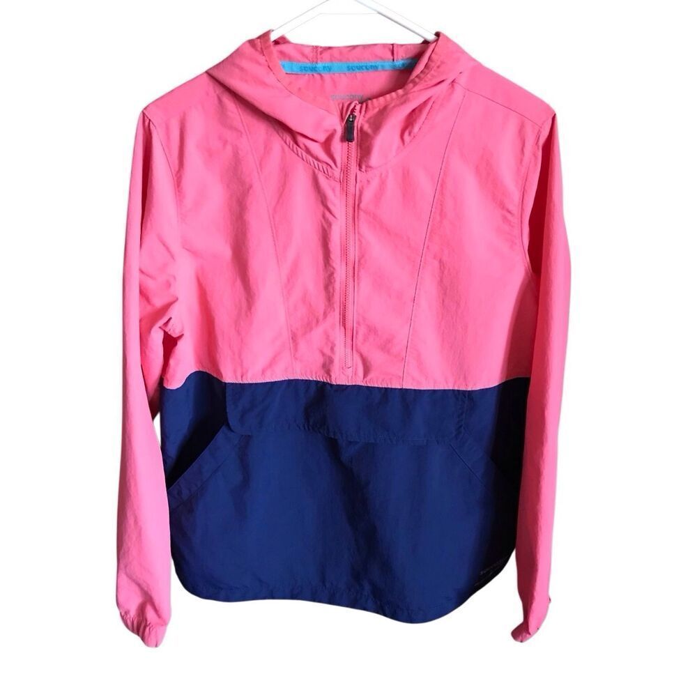 Saucony 1/4 zip pullover windbreaker SZ Medium lightweight coral navy